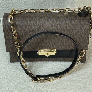 Michael Kors Handbag Womens Cece Medium Brown Shoulder Bag Gold Chain NWT